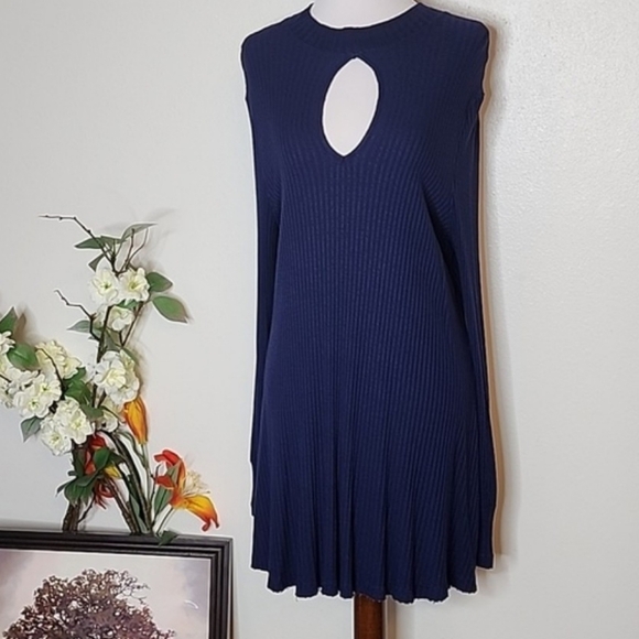 We the Free Navy Mini Dress Long Sleeve Bohemian Comfy Free People Spring Gypsy - Picture 2 of 11